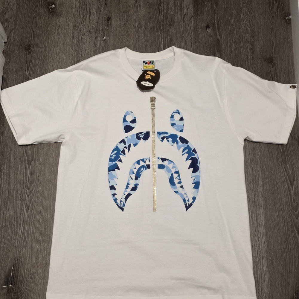 Bathing Ape Blue Camo Shark Mens Large T Shirt